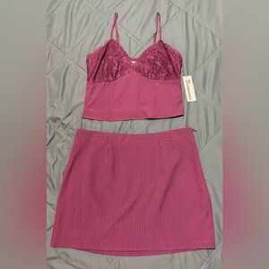 No Boundaries Burgundy Lace Top and Skirt Set